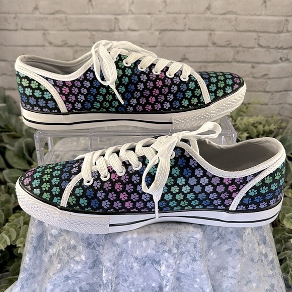 Animal Rescue Multicolor Paw Print on Black Canvas Lace-up Sneakers WMS 11M✨NWT✨ - Picture 6 of 10